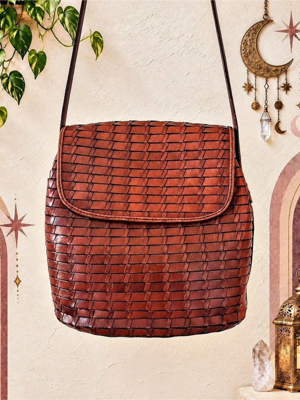 Fossil Woven Leather Crossbody in Brown